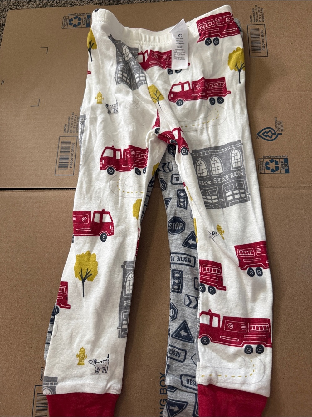 Carter's White Kids Pajama Pants with Red Firetruck Print